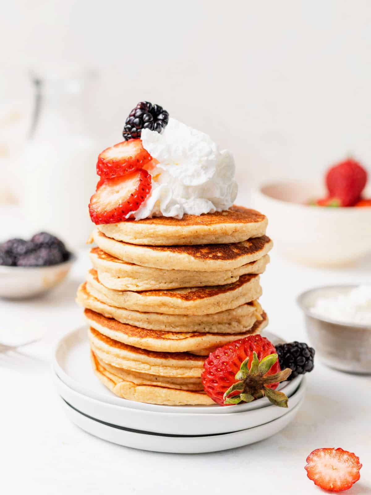 Stack of cottage cheese pancakes.