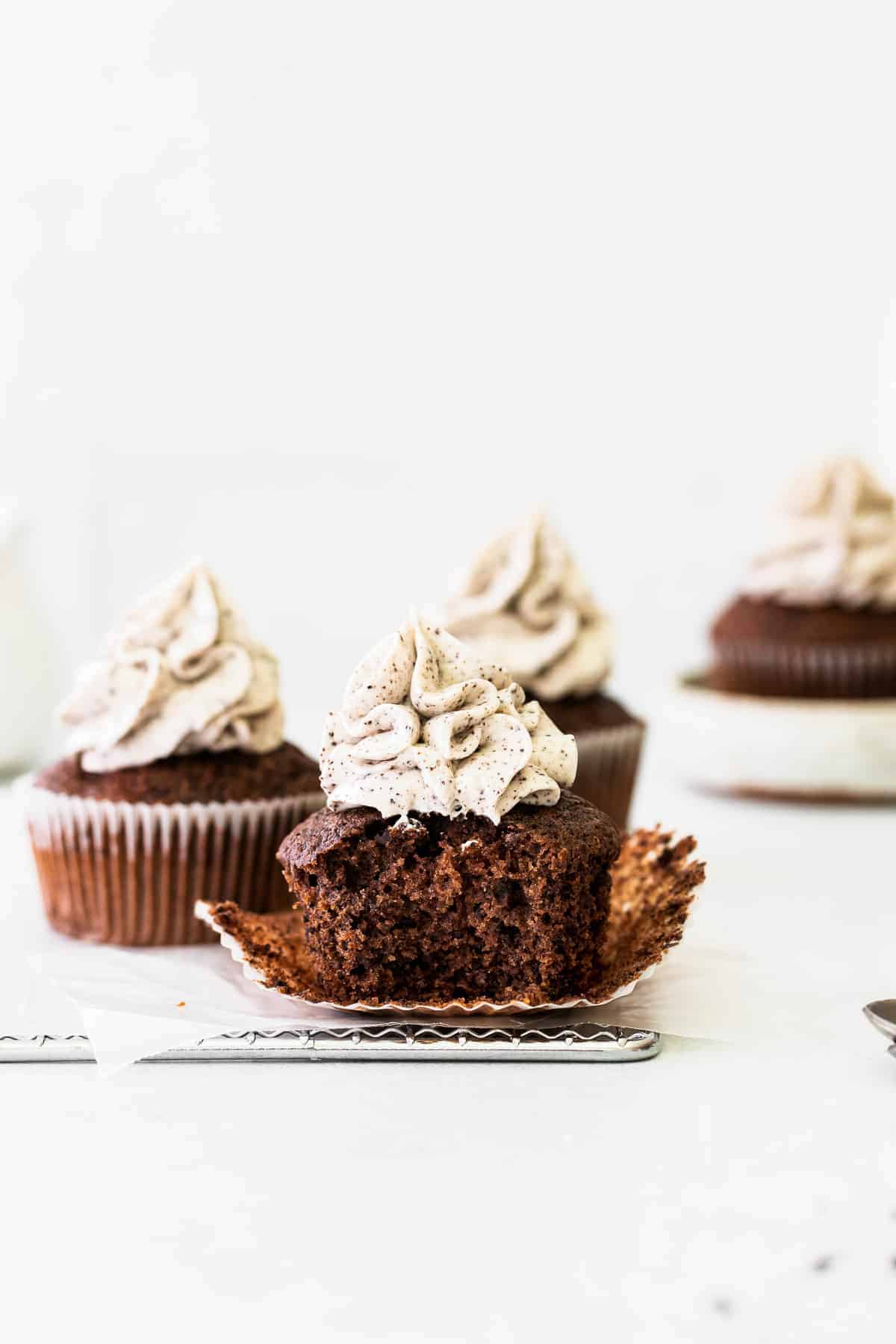 chocolate cupcakes on wire rack