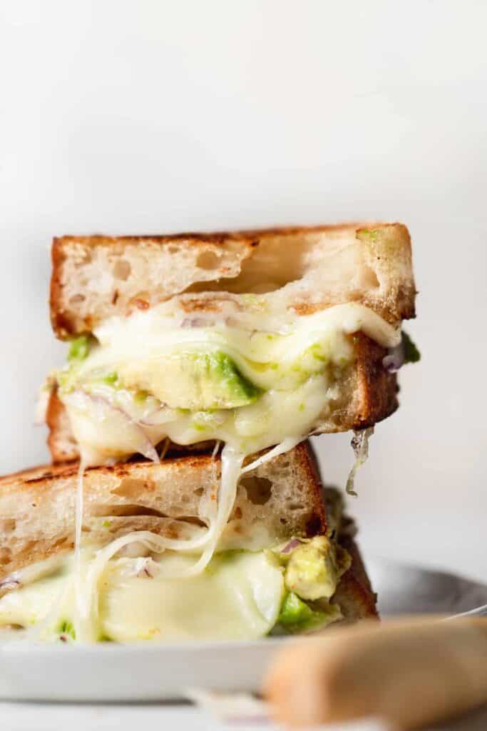 avocado grilled cheese stacked.