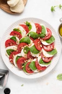 Caprese salad on a plate.