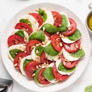 Caprese salad on a plate.