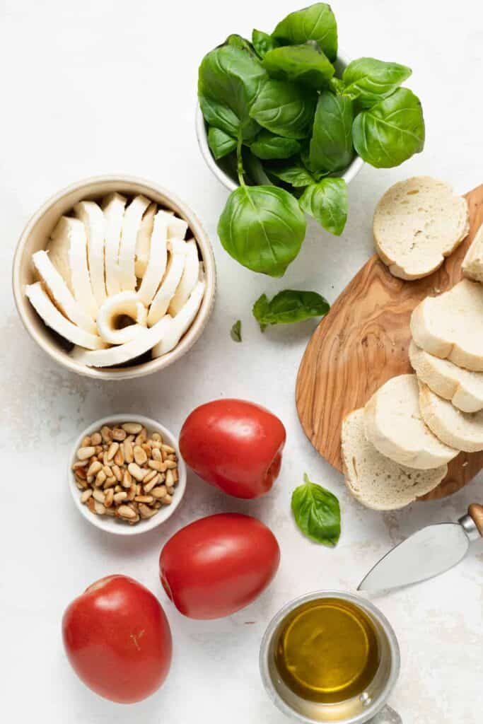 Ingredients for a caprese salad laid out.