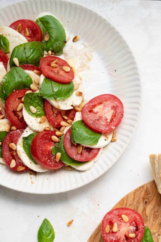 Caprese salad on a plate.