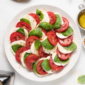 Caprese salad on a plate.