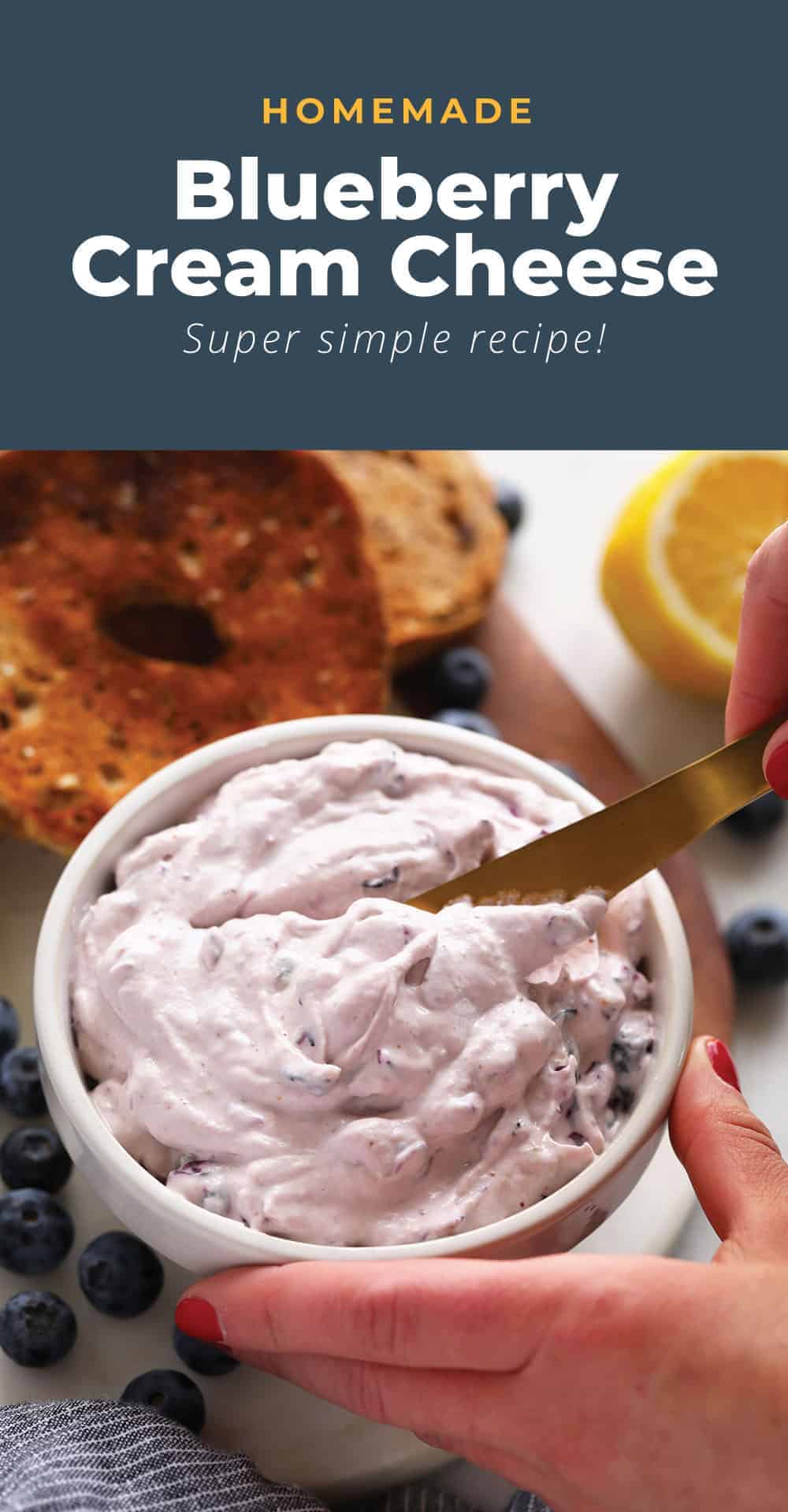 Blueberry cream cheese in a bowl.