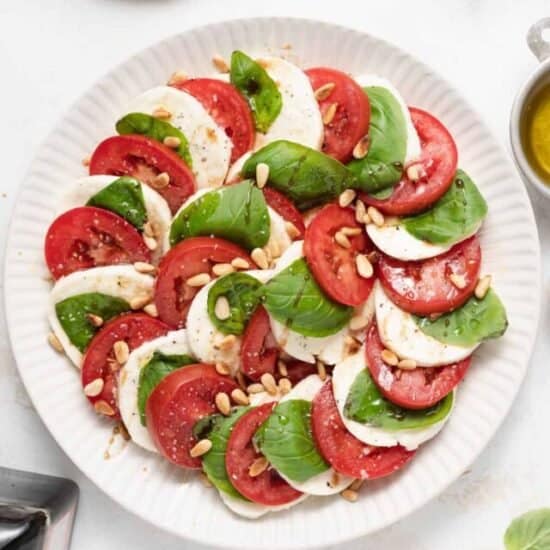 caprese salad on a white plate