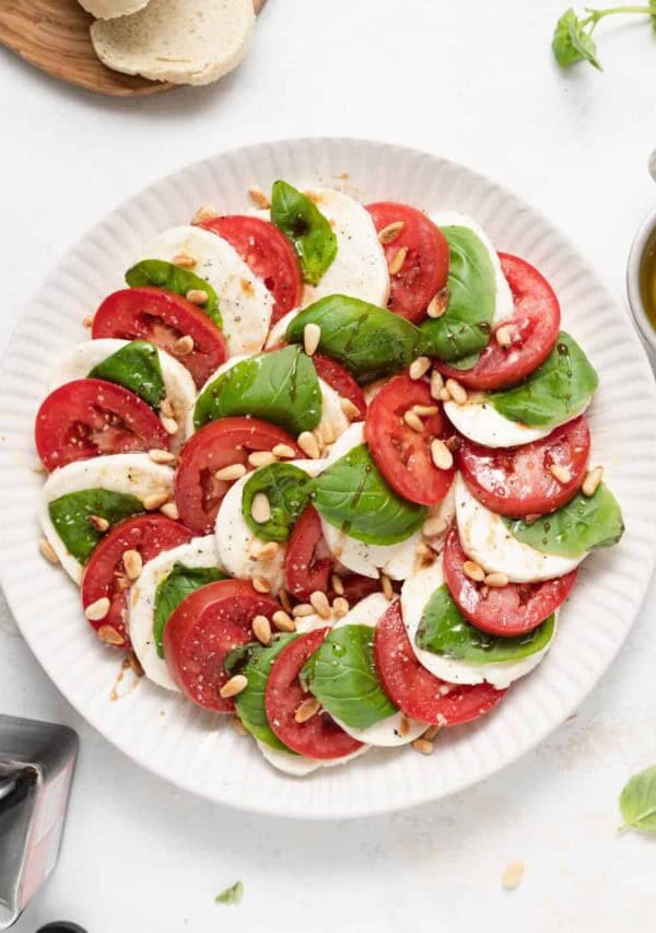 caprese salad on a white plate