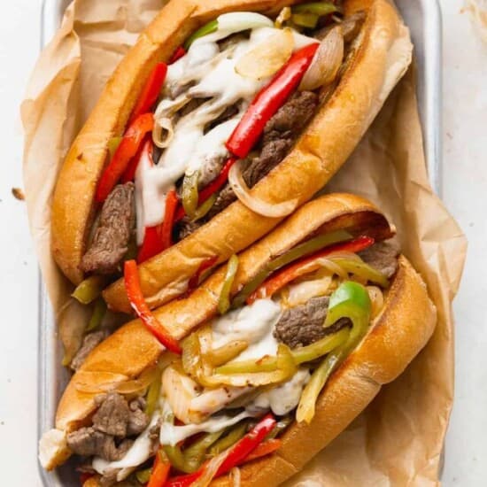 2 philly cheesesteak sandwiches