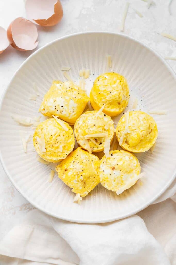 instant pot cheesy egg bites on a plate ready to be eaten