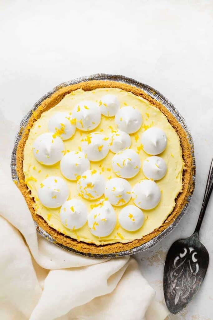 Cream Cheese Lemonade pie with whipped cream and fresh lemon zest. 