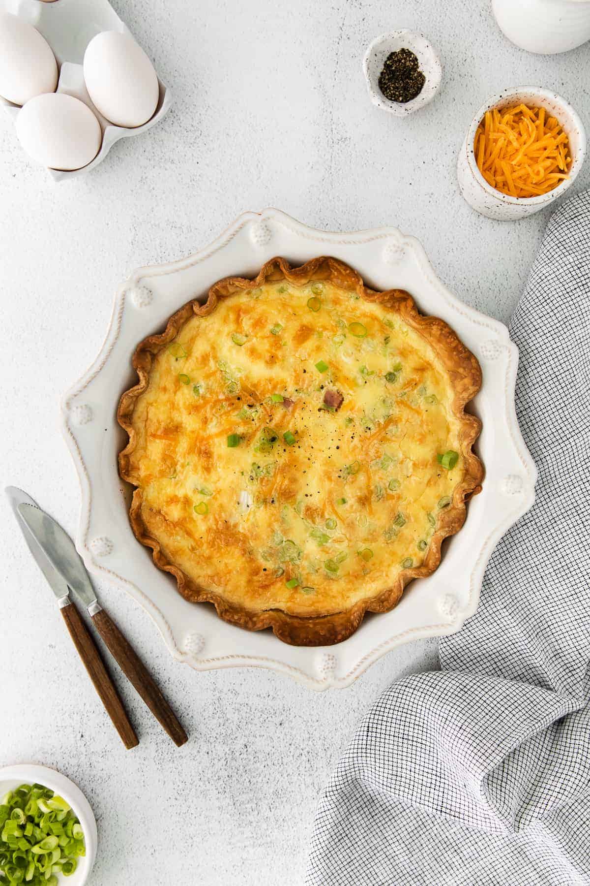 Quiche in pie pan.