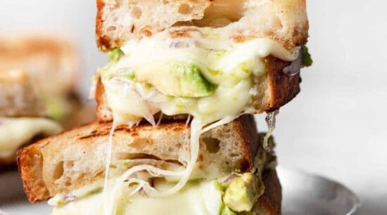avocado grilled cheese stacked.