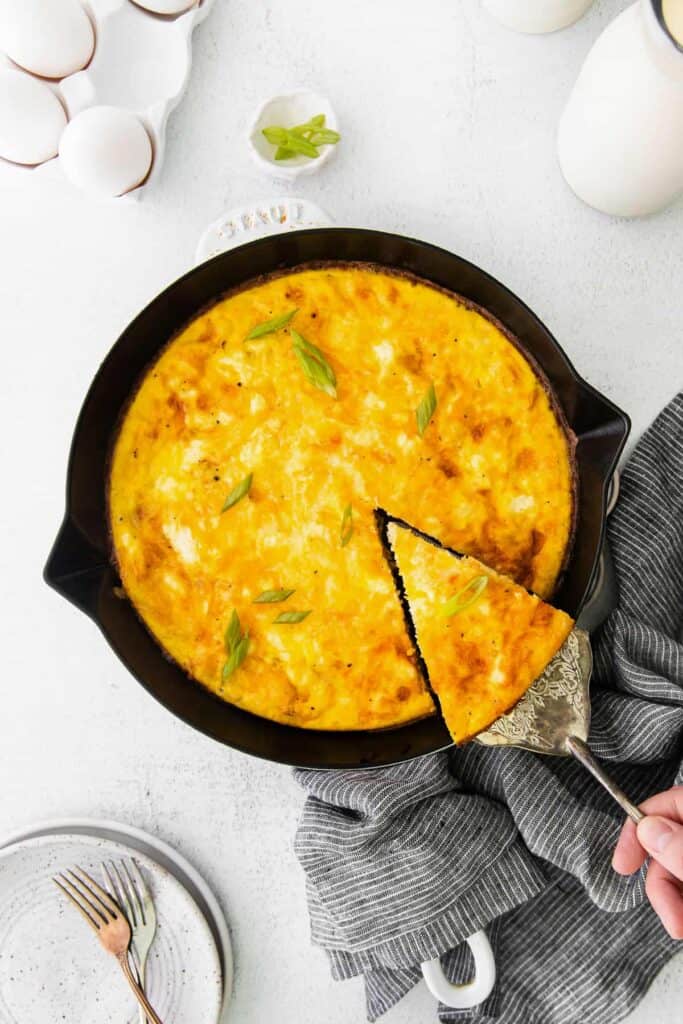 four cheese frittata in a baking pan
