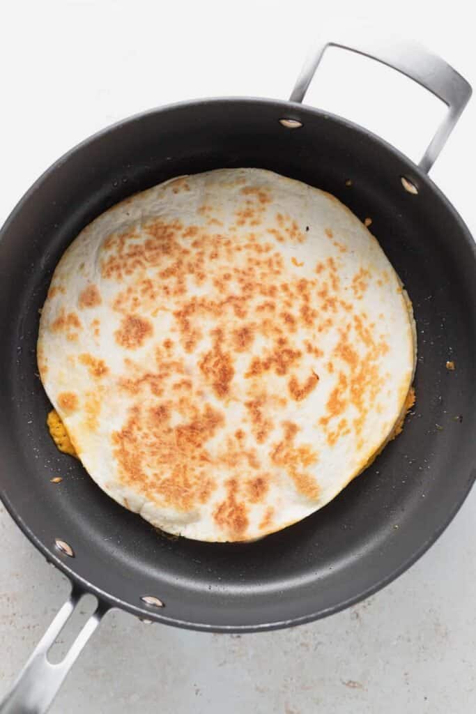 quesadilla in frying pan