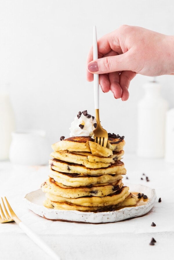 forking a stack of pancakes