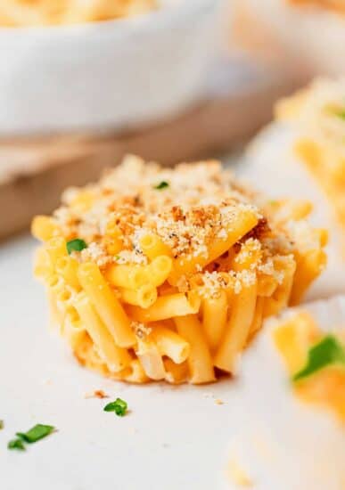 macaroni and cheese in mini muffin tins.