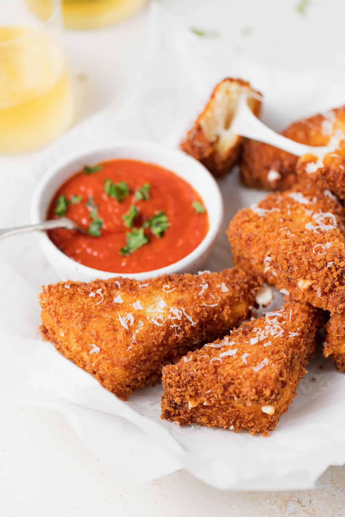 fried mozzarella in carrozza sandwiches with marinara dipping sauce