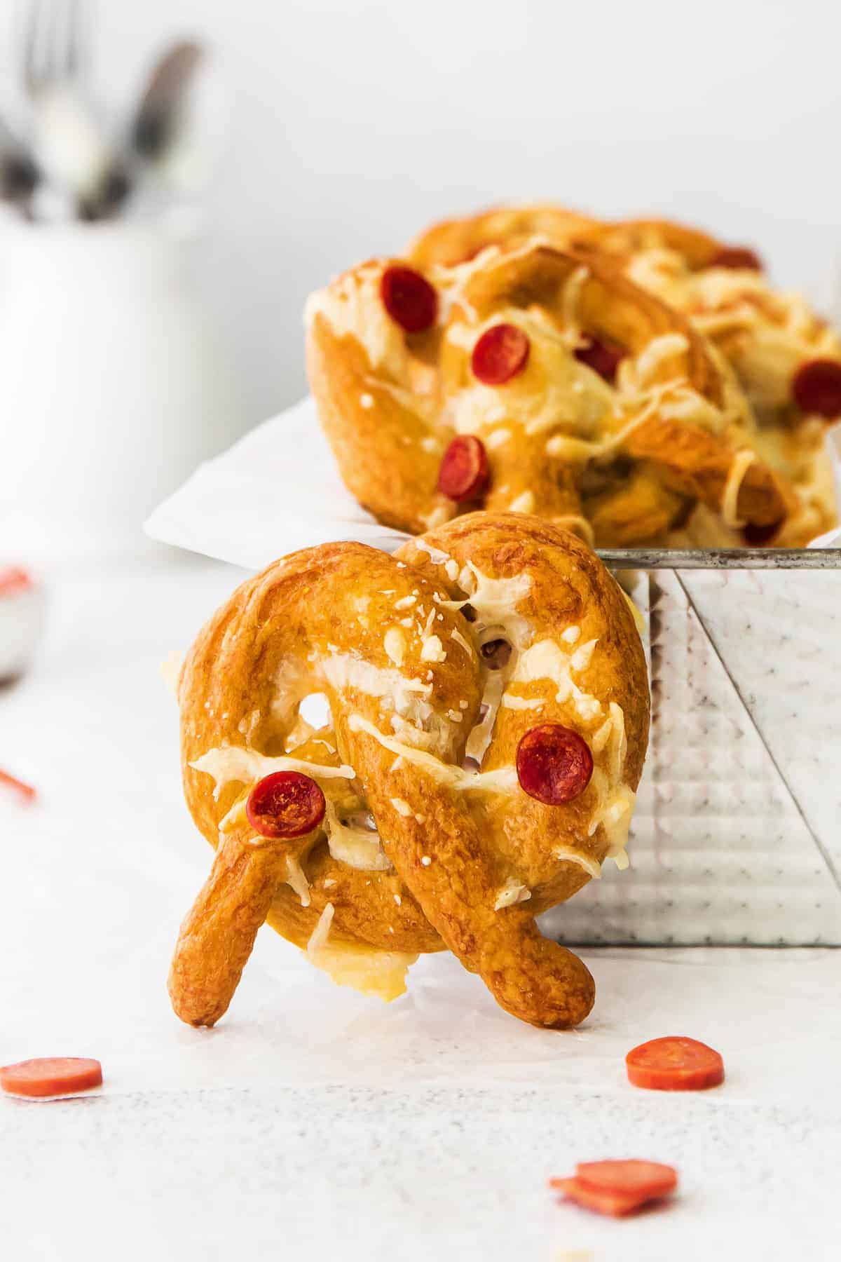 pizza soft pretzel on counter