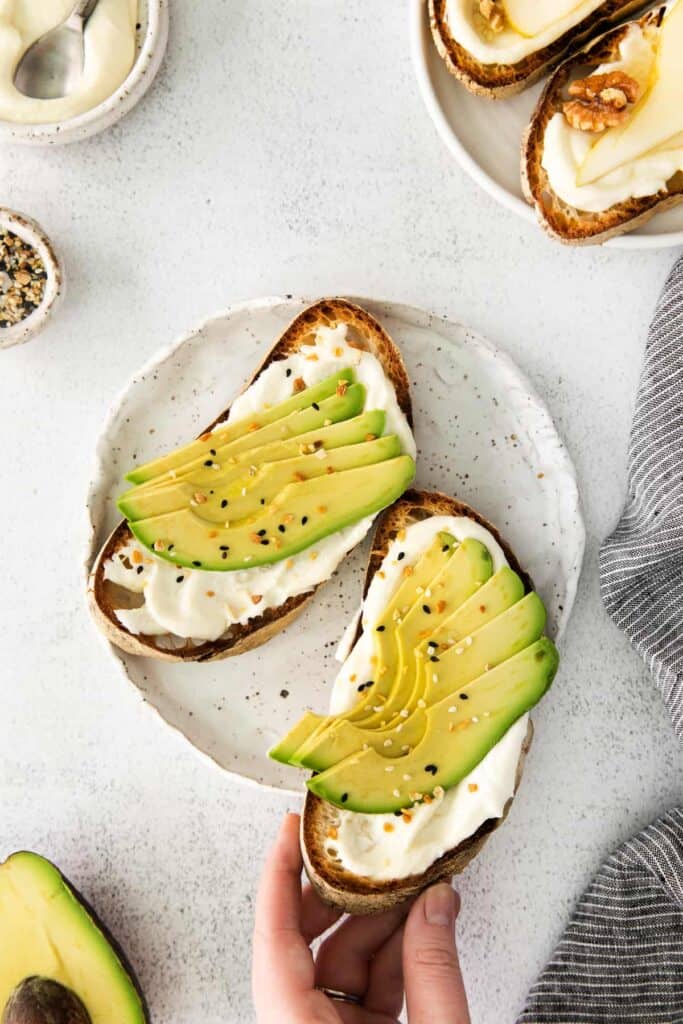 Avocado and everything bagel seasoning on top of ricotta toast. 