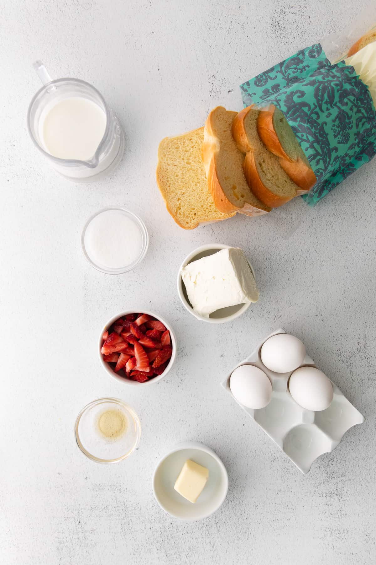 Stuffed french toast ingredients ready to be combined.