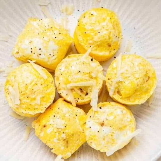 a plate of cheesy egg bites