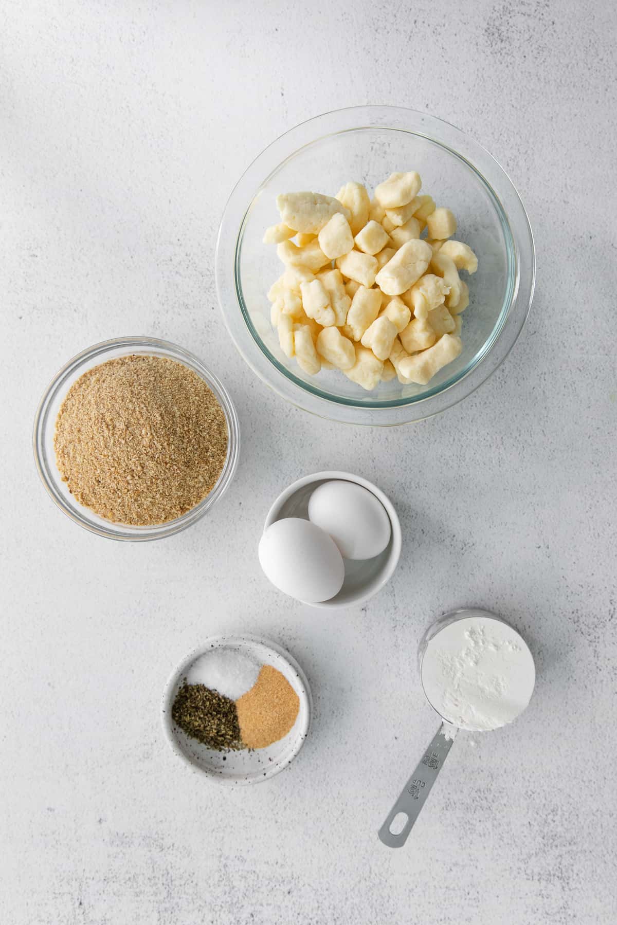 air fryer cheese curds ingredients in bowls ready to be mixed together