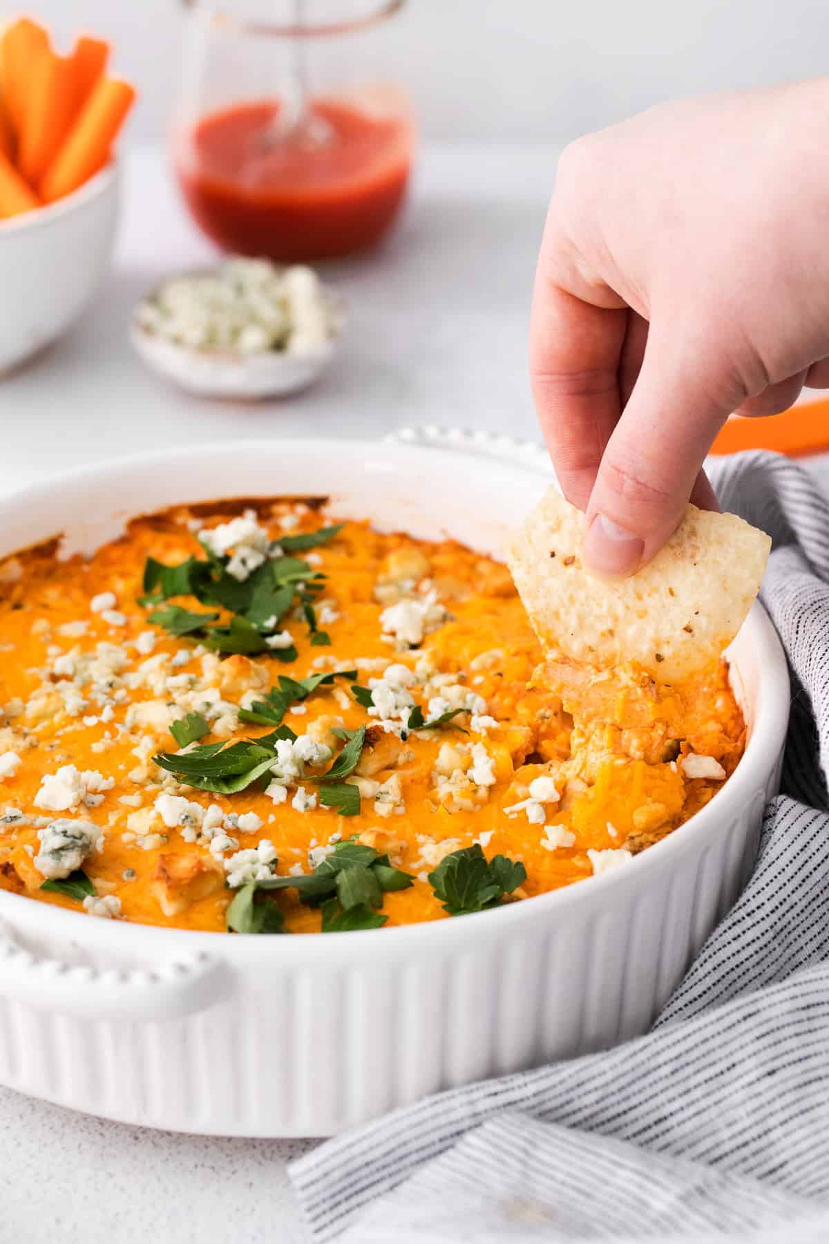 Easy Blue Cheese Buffalo Chicken Dip (In the Oven!) - Cheese Knees