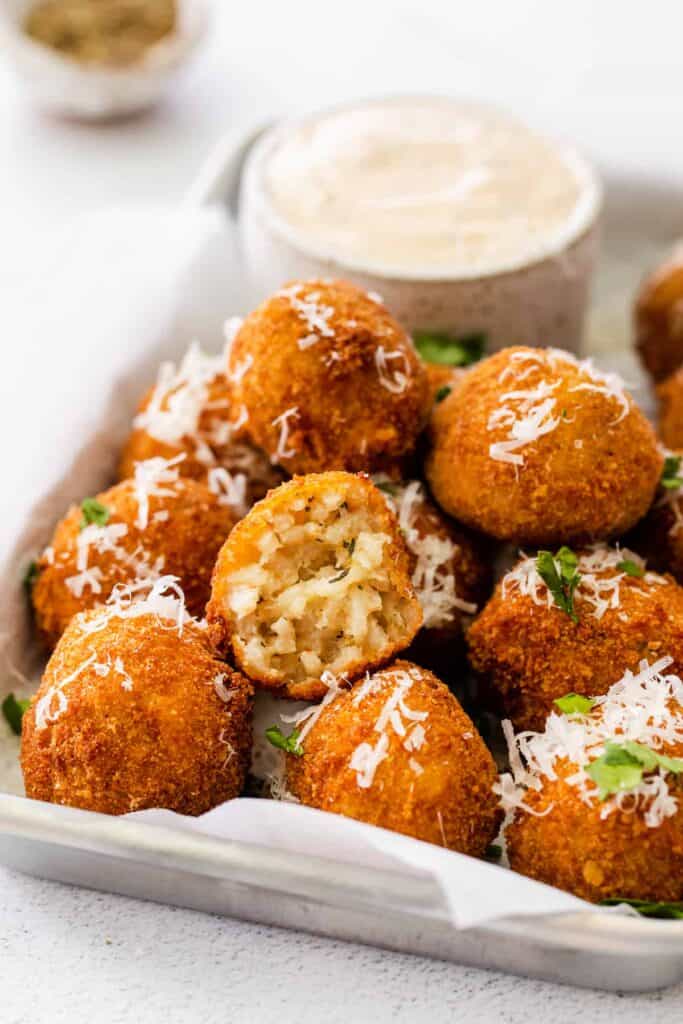 Arancini on platter.