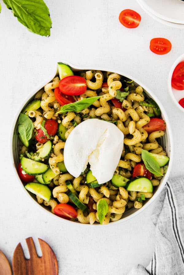 pesto pasta salad with burrata