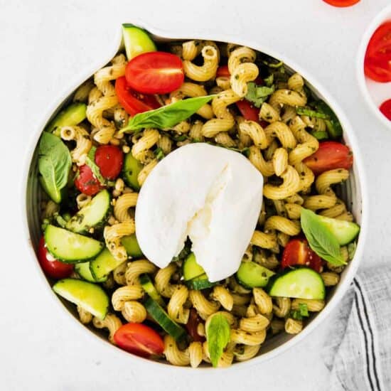 pesto pasta salad with burrata