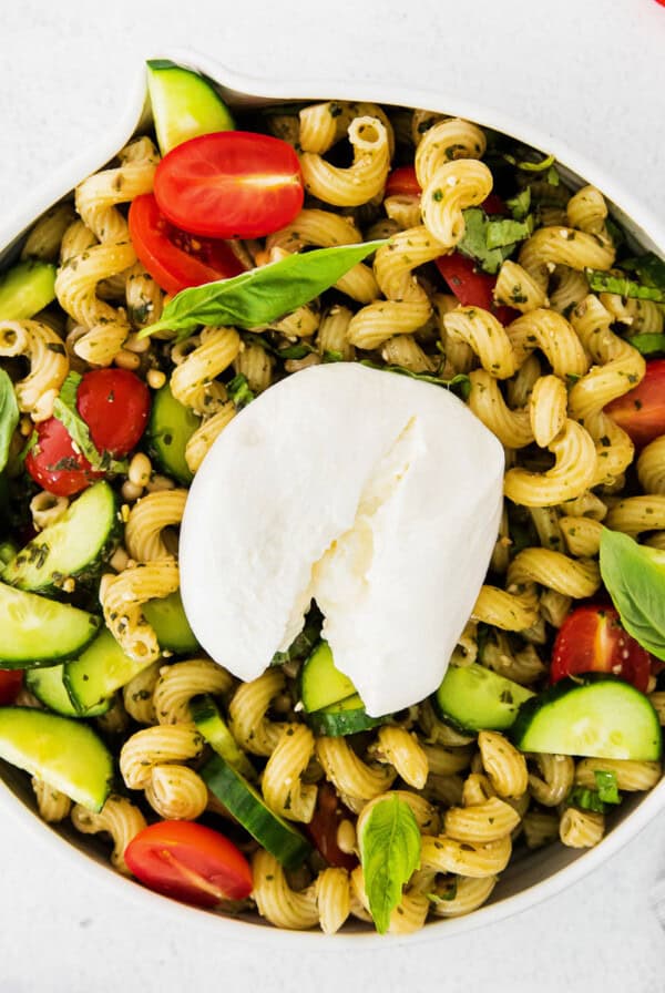 pesto pasta salad with burrata