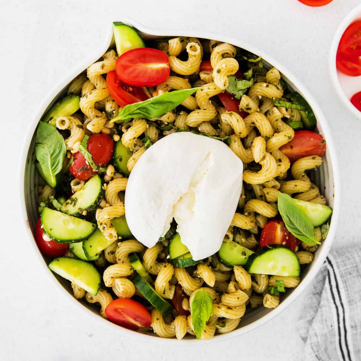 Pesto Pasta Salad with Burrata - The Cheese Knees