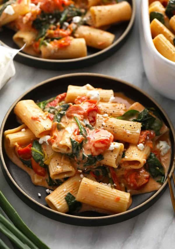 goat cheese pasta on plate