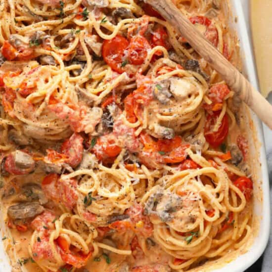 cream cheese pasta in casserole dish