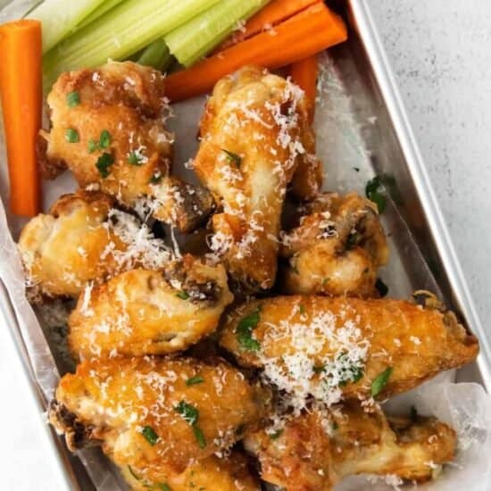 a tray of air fryer garlic parmesan wings