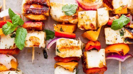 grilled halloumi on skewers