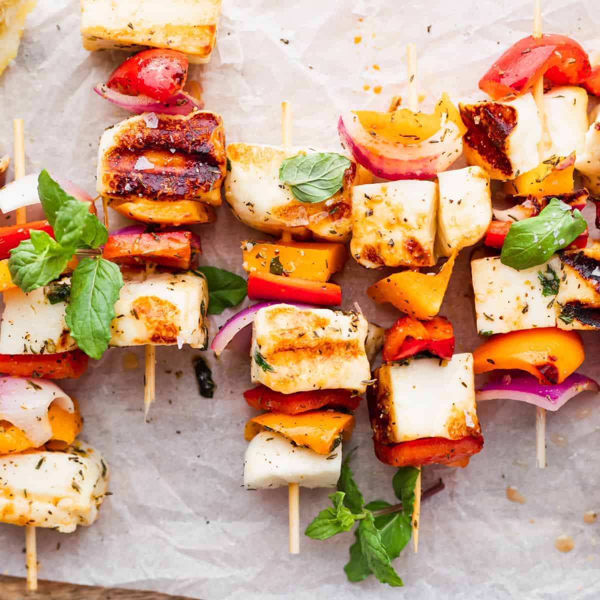 Grilled Halloumi Skewers with Greek-Inspired Marinade - Fork in the Kitchen