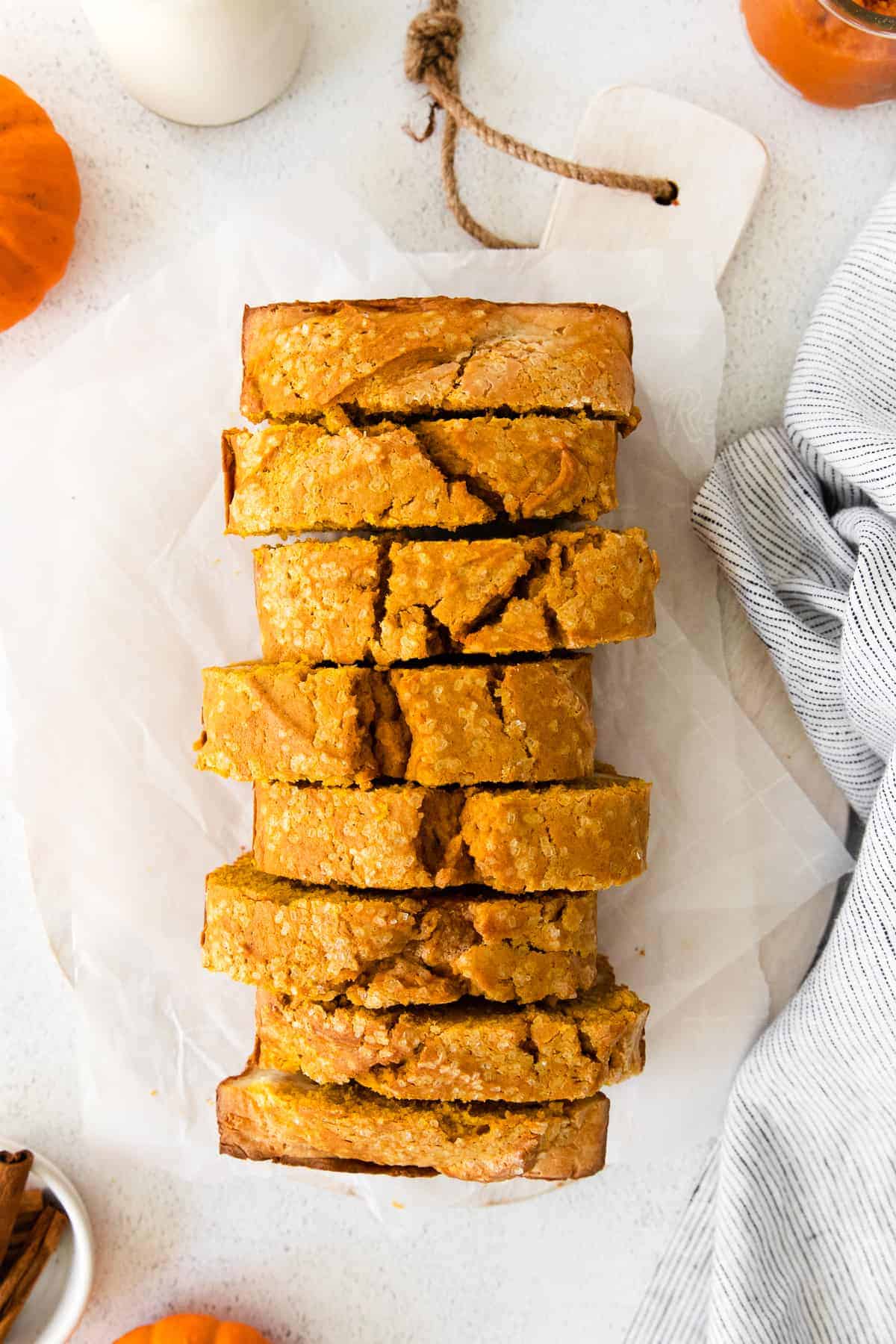 pumpkin cream cheese bread cut into slices