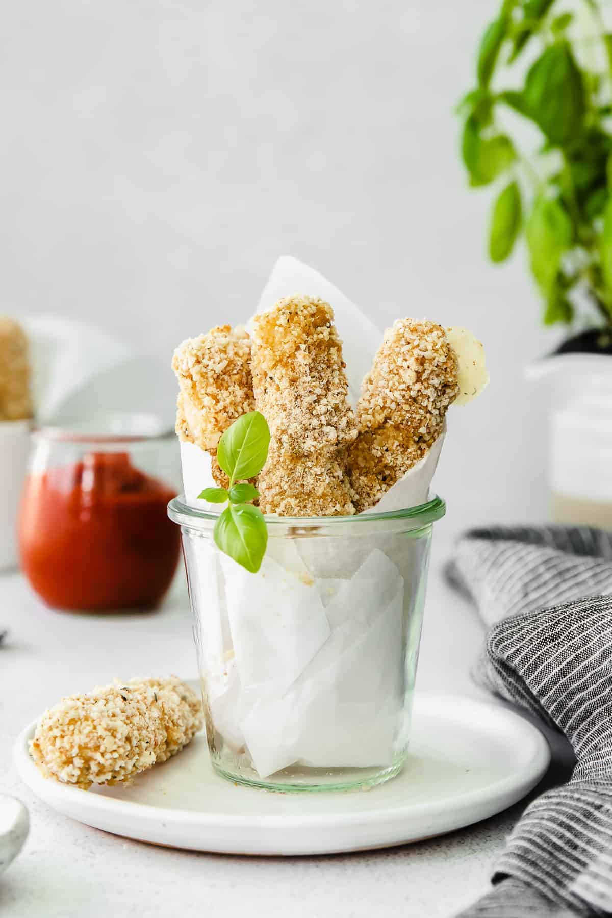 homemade mozzarella sticks on a plate