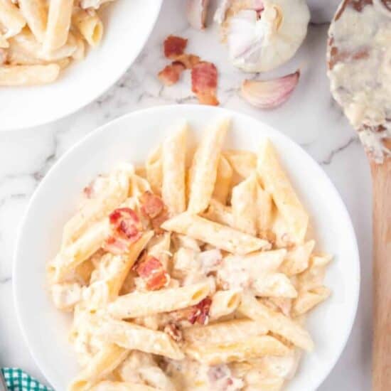 a plate of Instant Pot Chicken Bacon Ranch Pasta