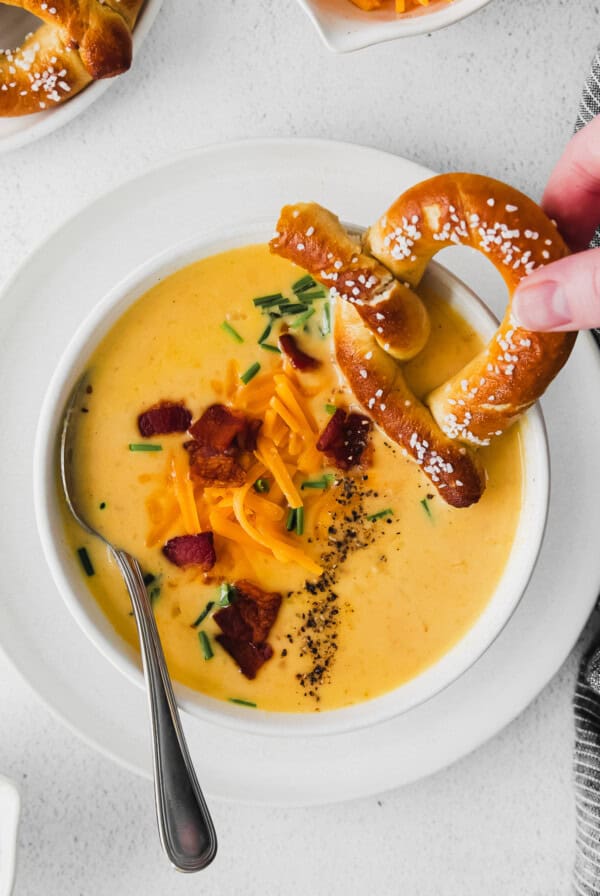 beer cheese soup in a bowl