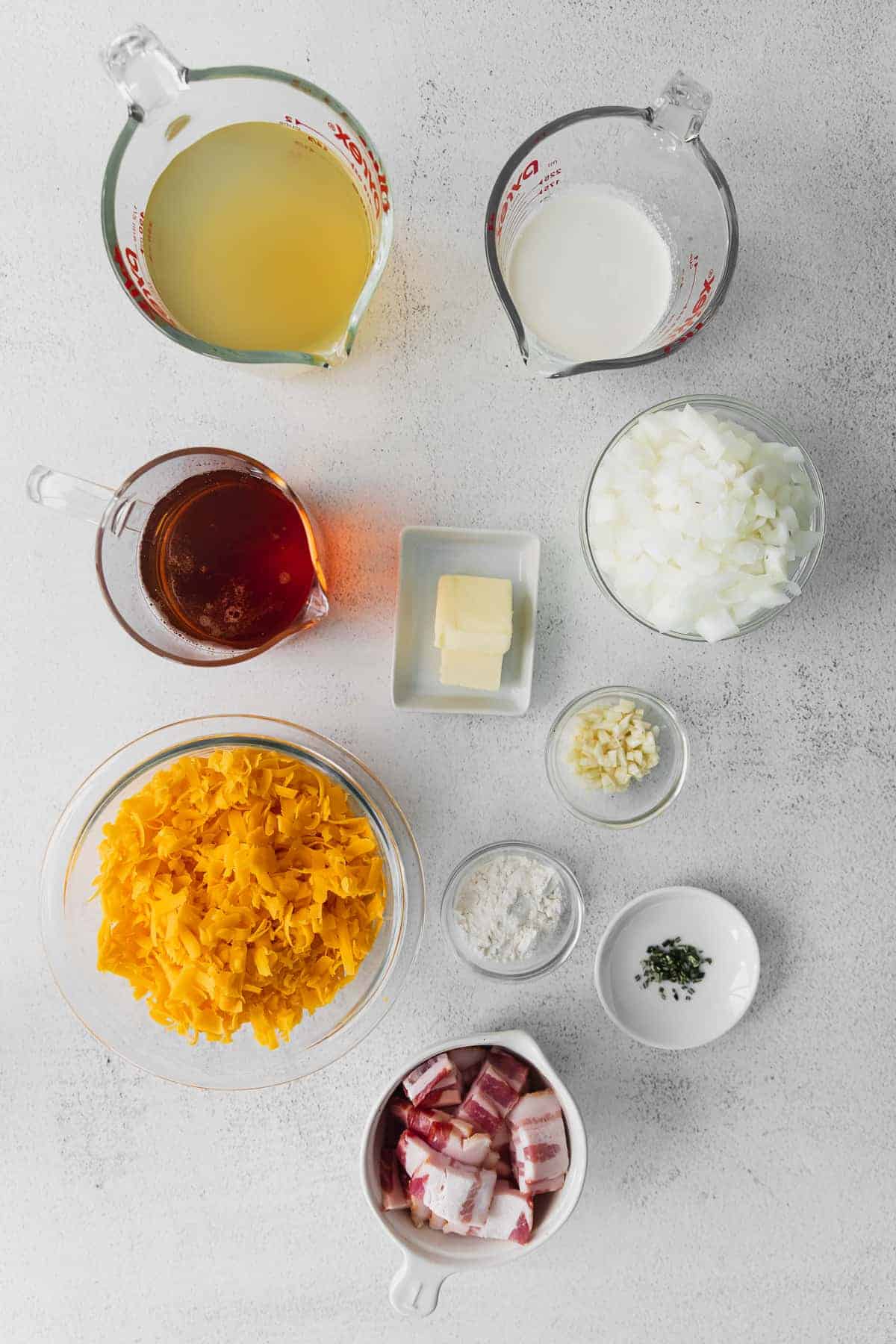 ingredients for beer cheese soup ready to be mixed together