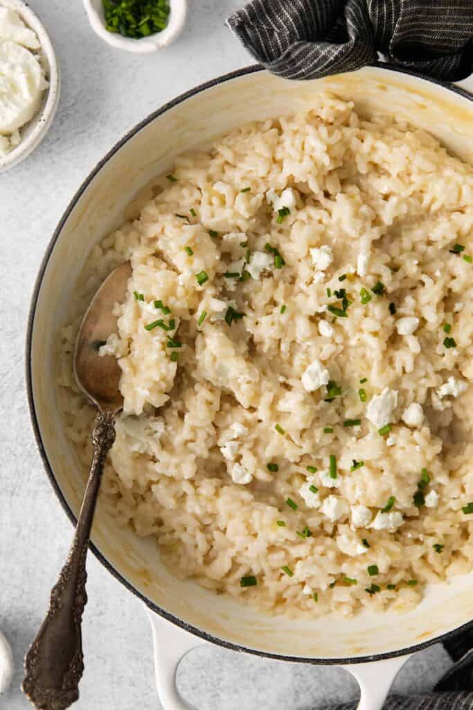 goat cheese risotto in pot