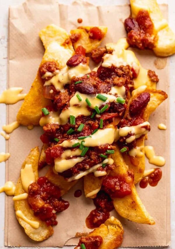 a pile of chili cheese fries