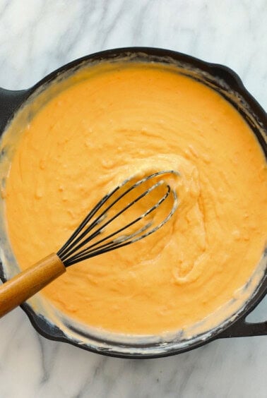 cheese sauce in. cast iron pan.