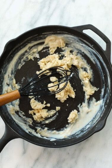 roux in cast iron pan.