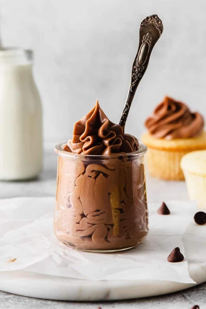 Chocolate cream cheese frosting in a jar.