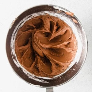 chocolate ganache in a mixing bowl.