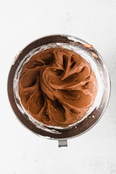 chocolate ganache in a mixing bowl.