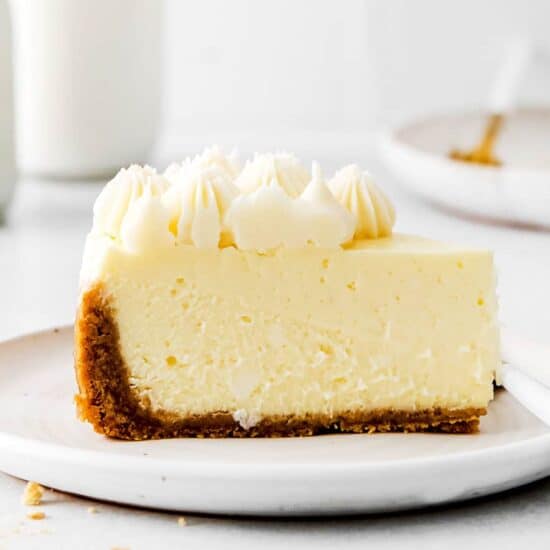 Instant pot cheesecake on a white plate.